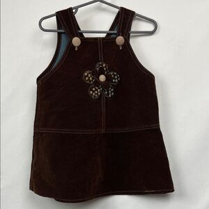 CachCach brown cotton suede floral appliqué jumper overall dress size 4T